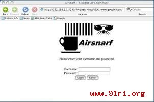 钓鱼专用路由内核——Airsnarf登录界面